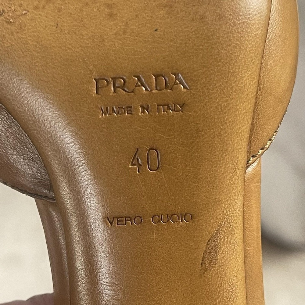 Prada Vintage Y2K Kitten Heel Pointed Toe Brown Mule Pumps Shoe Womens 40 US 10 - Picture 10 of 10
